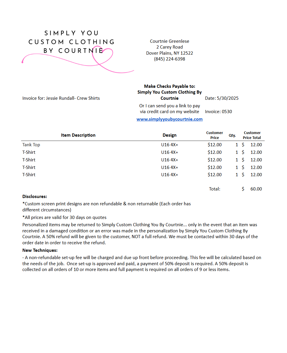 Crew Shirts- Add On Order