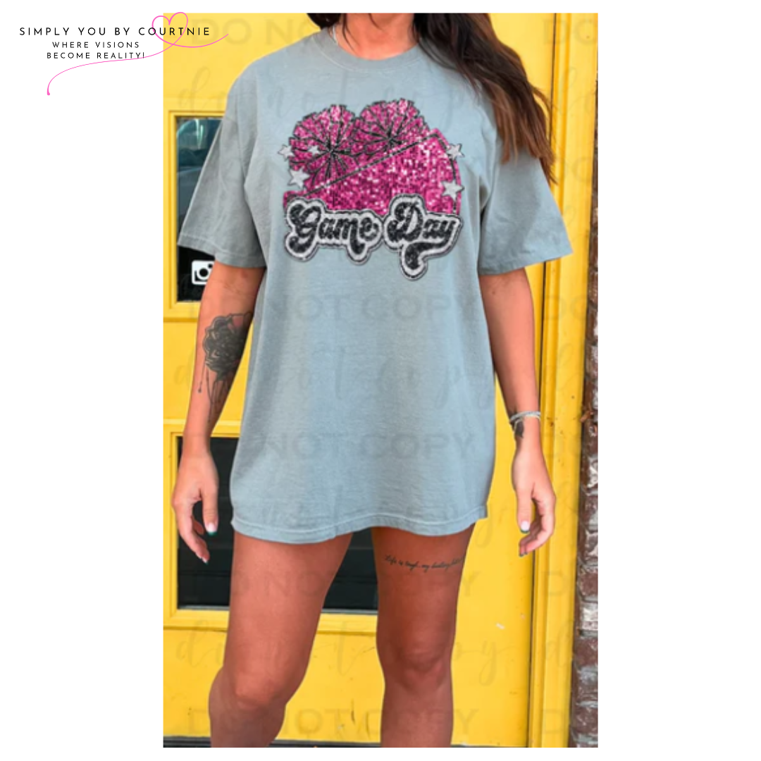 Pink Faux Sequin Cheer Game Day